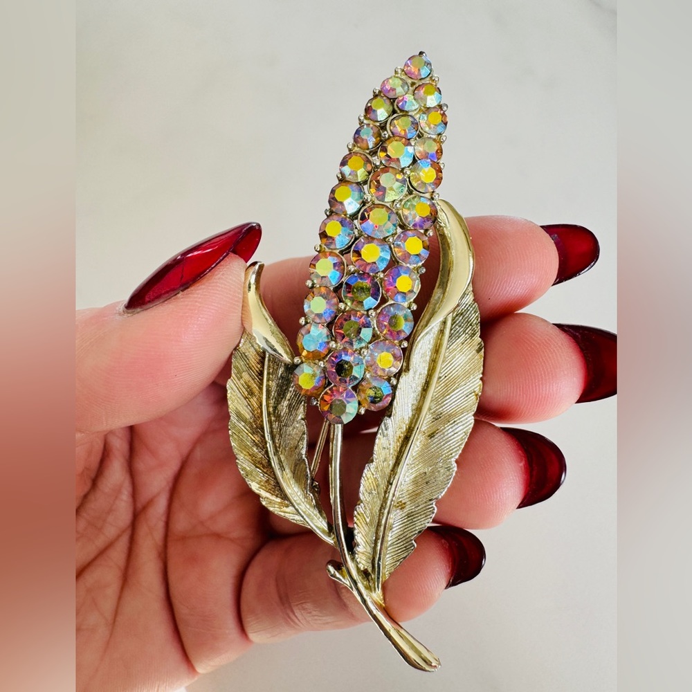 Coro Signed Aurora Borealis Wheat Brooch